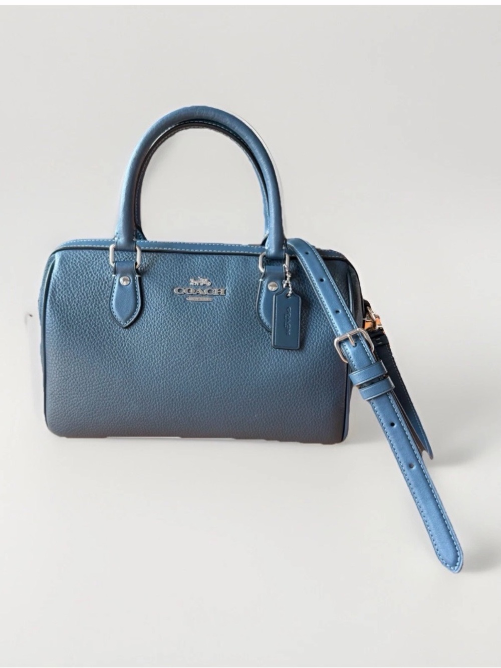 Coach Rowan Leather Satchel Purse CM102 Leather & Suede W/ Crossbody Blue Denim